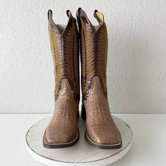 Rod Patrick Mens Cowboy Boots Size 11AAAA Brown Caiman Belly Western Square Toe - Picture 7 of 16